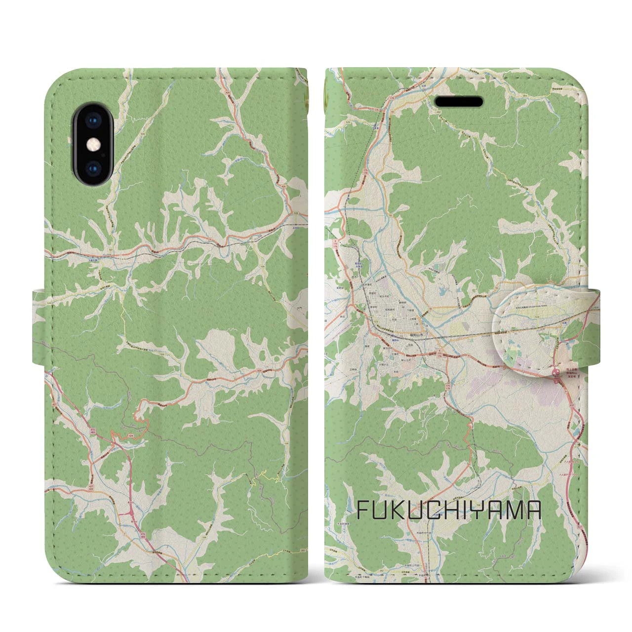 【福知山(京都府)】地図柄iPhoneケース(手帳タイプ)ナチュラル・iPhone XS / X 用