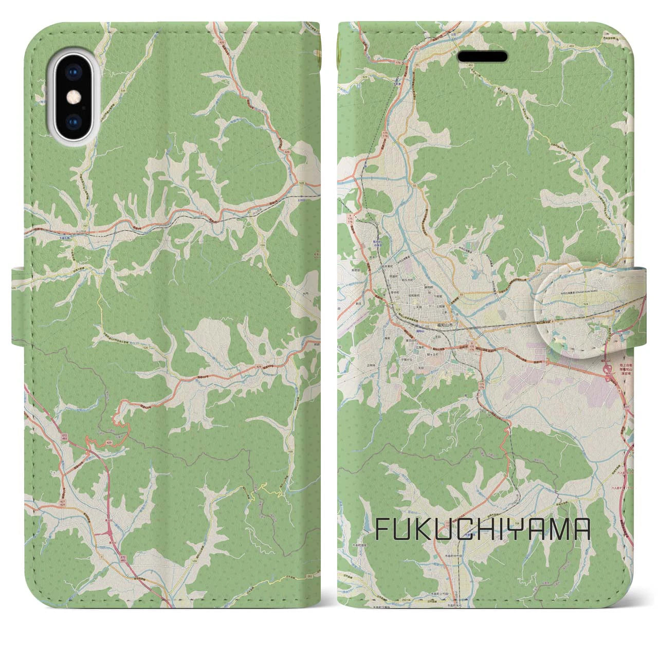 【福知山(京都府)】地図柄iPhoneケース(手帳タイプ)ナチュラル・iPhone XS Max 用