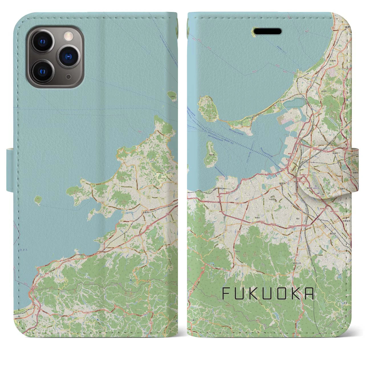 【福岡(福岡県)】地図柄iPhoneケース(手帳タイプ)ナチュラル・iPhone 11 Pro Max 用