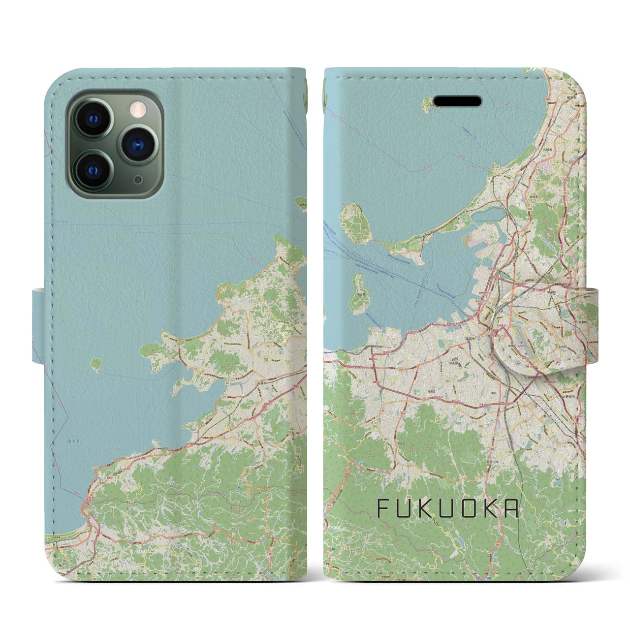 【福岡(福岡県)】地図柄iPhoneケース(手帳タイプ)ナチュラル・iPhone 11 Pro 用