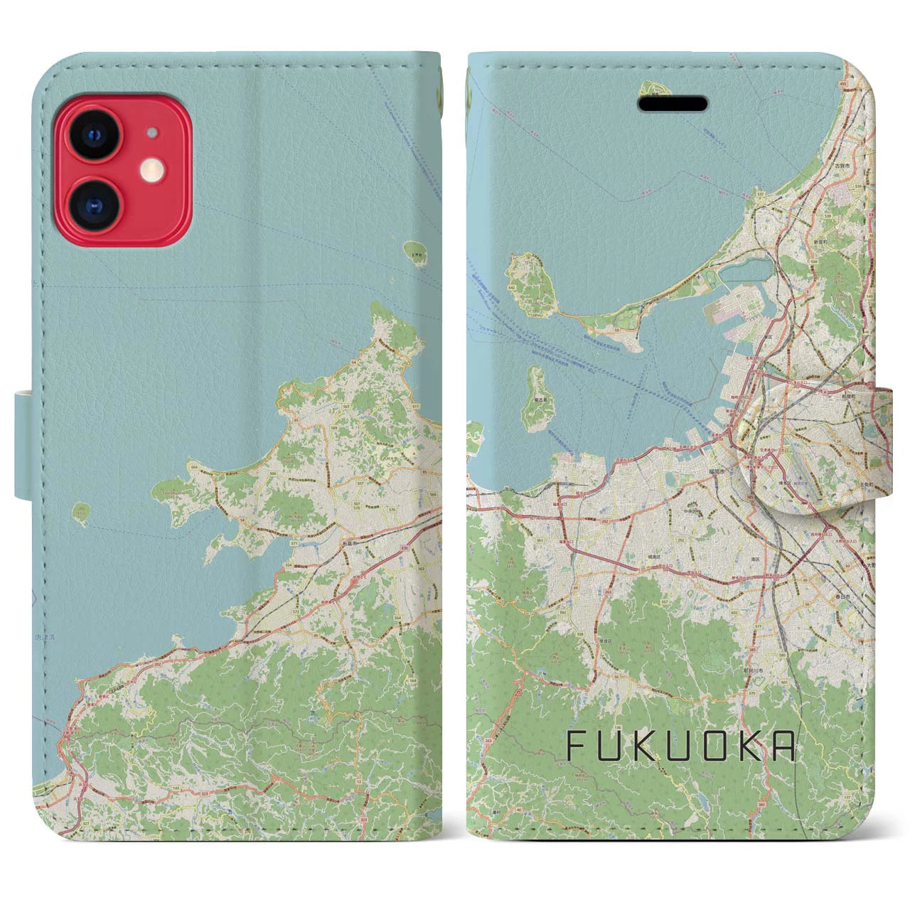 【福岡(福岡県)】地図柄iPhoneケース(手帳タイプ)ナチュラル・iPhone 11 用