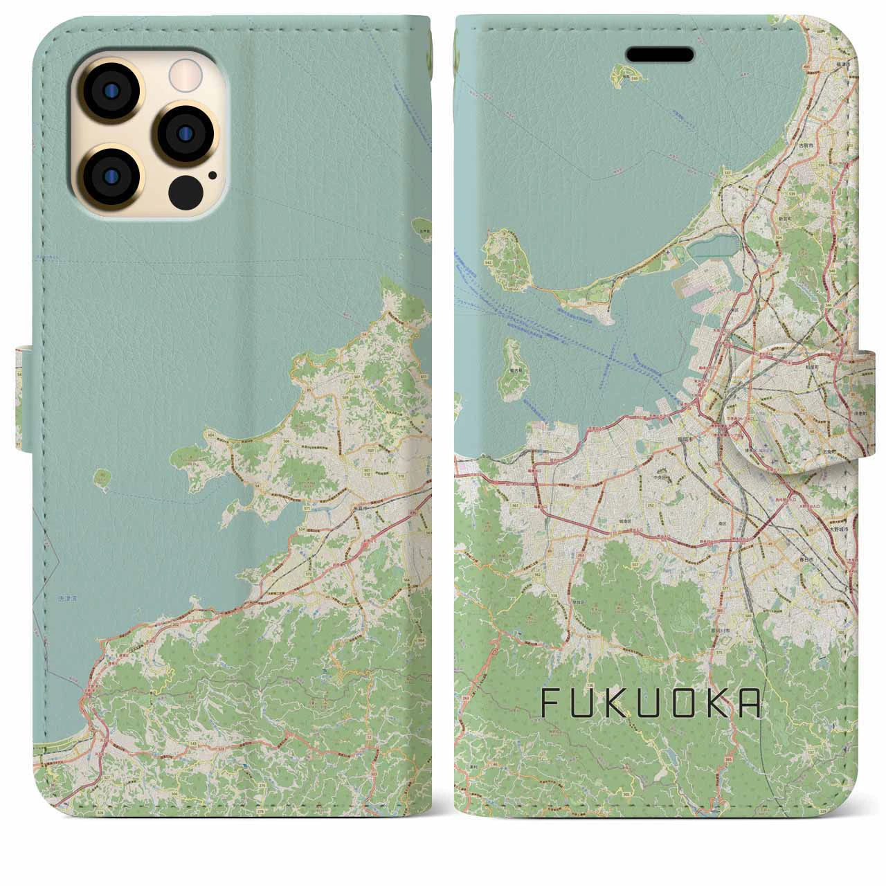 【福岡(福岡県)】地図柄iPhoneケース(手帳タイプ)ナチュラル・iPhone 12 Pro Max 用