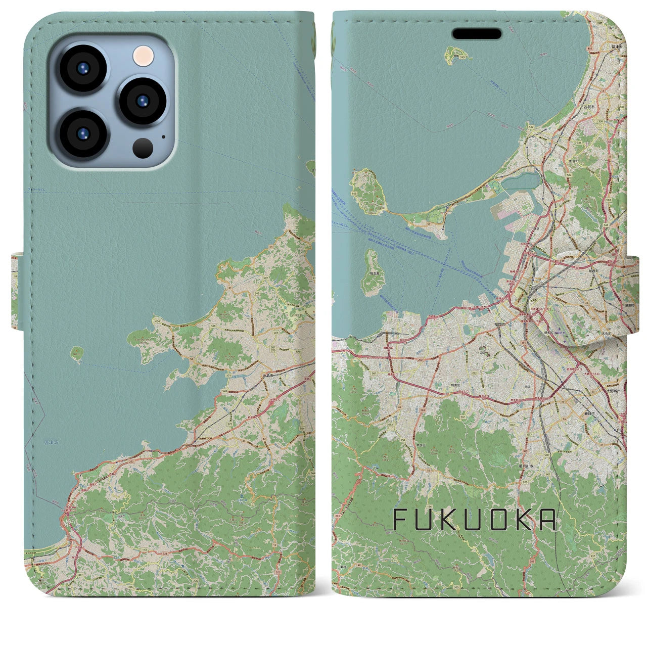 【福岡(福岡県)】地図柄iPhoneケース(手帳タイプ)ナチュラル・iPhone 13 Pro Max 用