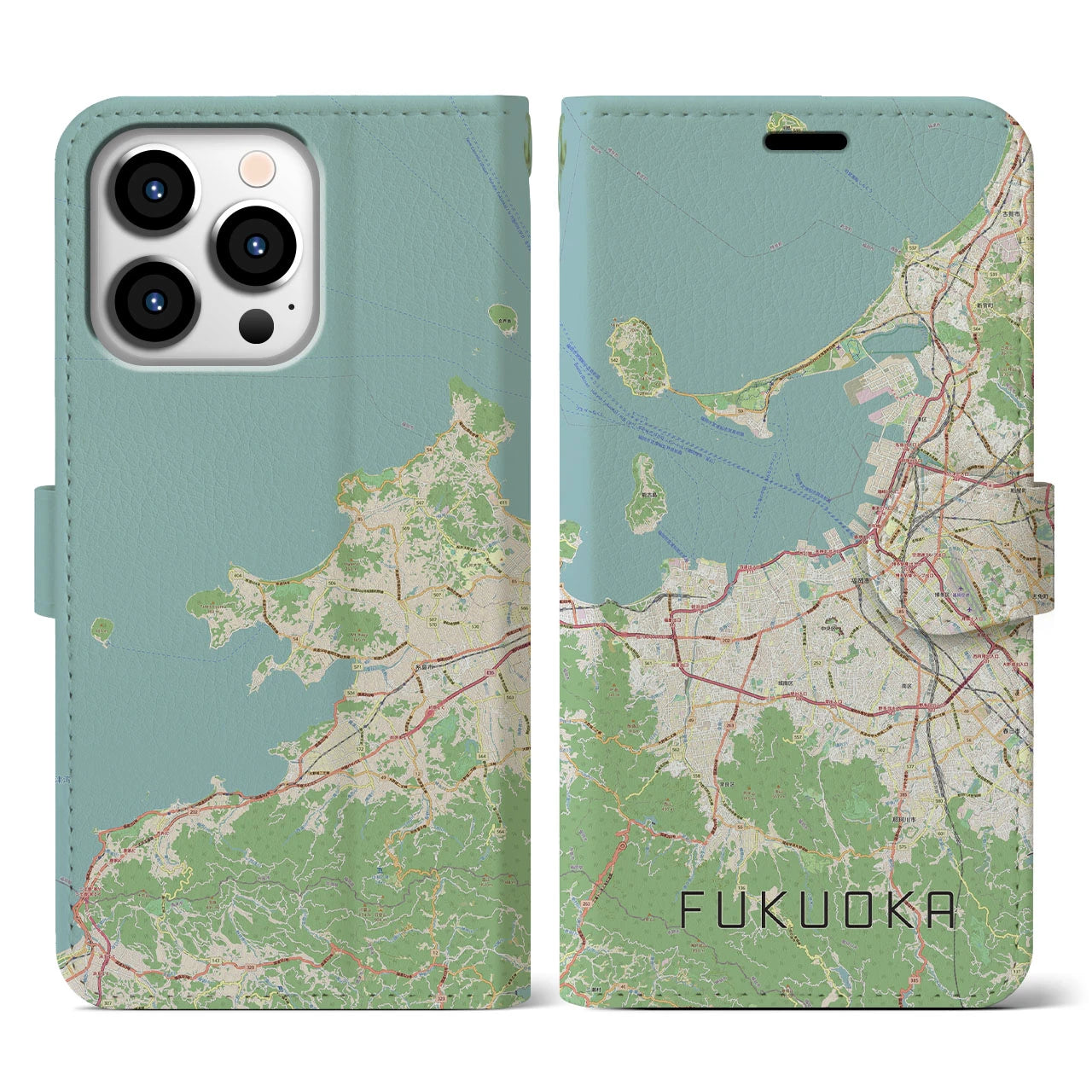 【福岡(福岡県)】地図柄iPhoneケース(手帳タイプ)ナチュラル・iPhone 13 Pro 用