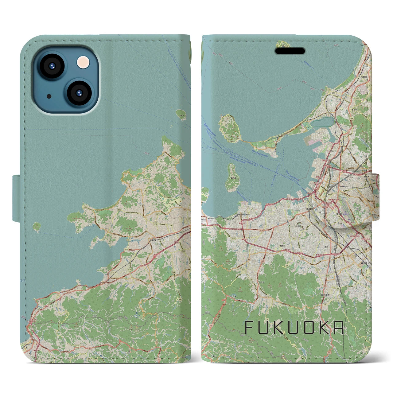 【福岡(福岡県)】地図柄iPhoneケース(手帳タイプ)ナチュラル・iPhone 13 用