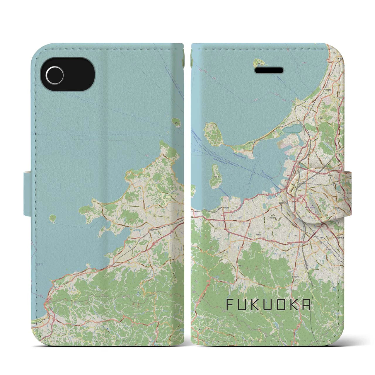 【福岡(福岡県)】地図柄iPhoneケース(手帳タイプ)ナチュラル・iPhone SE(第3 / 第2世代) / 8 / 7 / 6s / 6 用