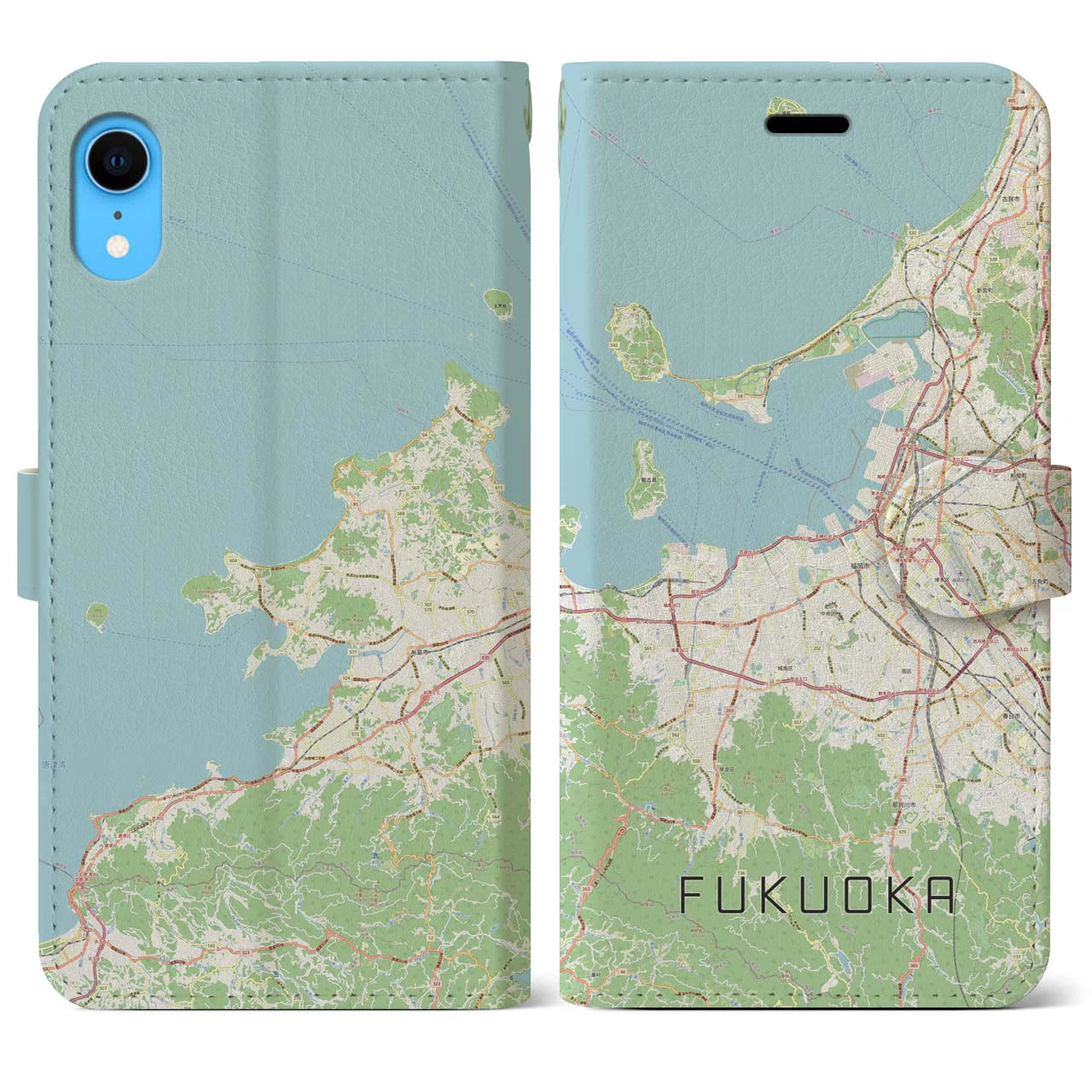 【福岡(福岡県)】地図柄iPhoneケース(手帳タイプ)ナチュラル・iPhone XR 用