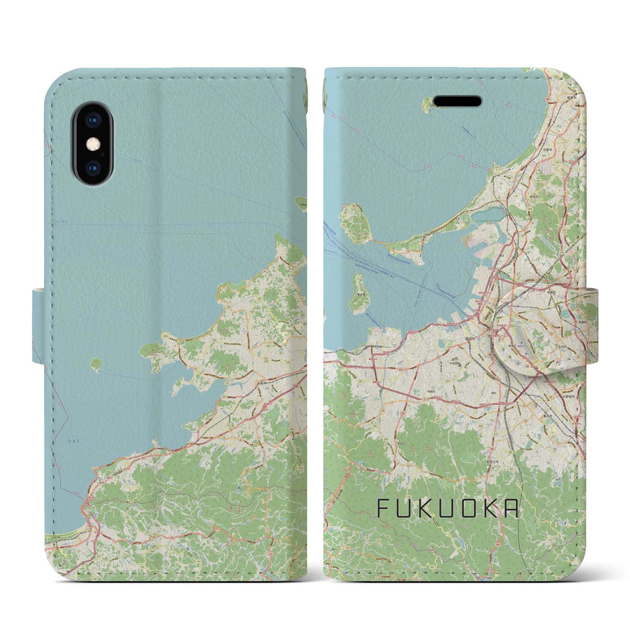 【福岡(福岡県)】地図柄iPhoneケース(手帳タイプ)ナチュラル・iPhone XS / X 用