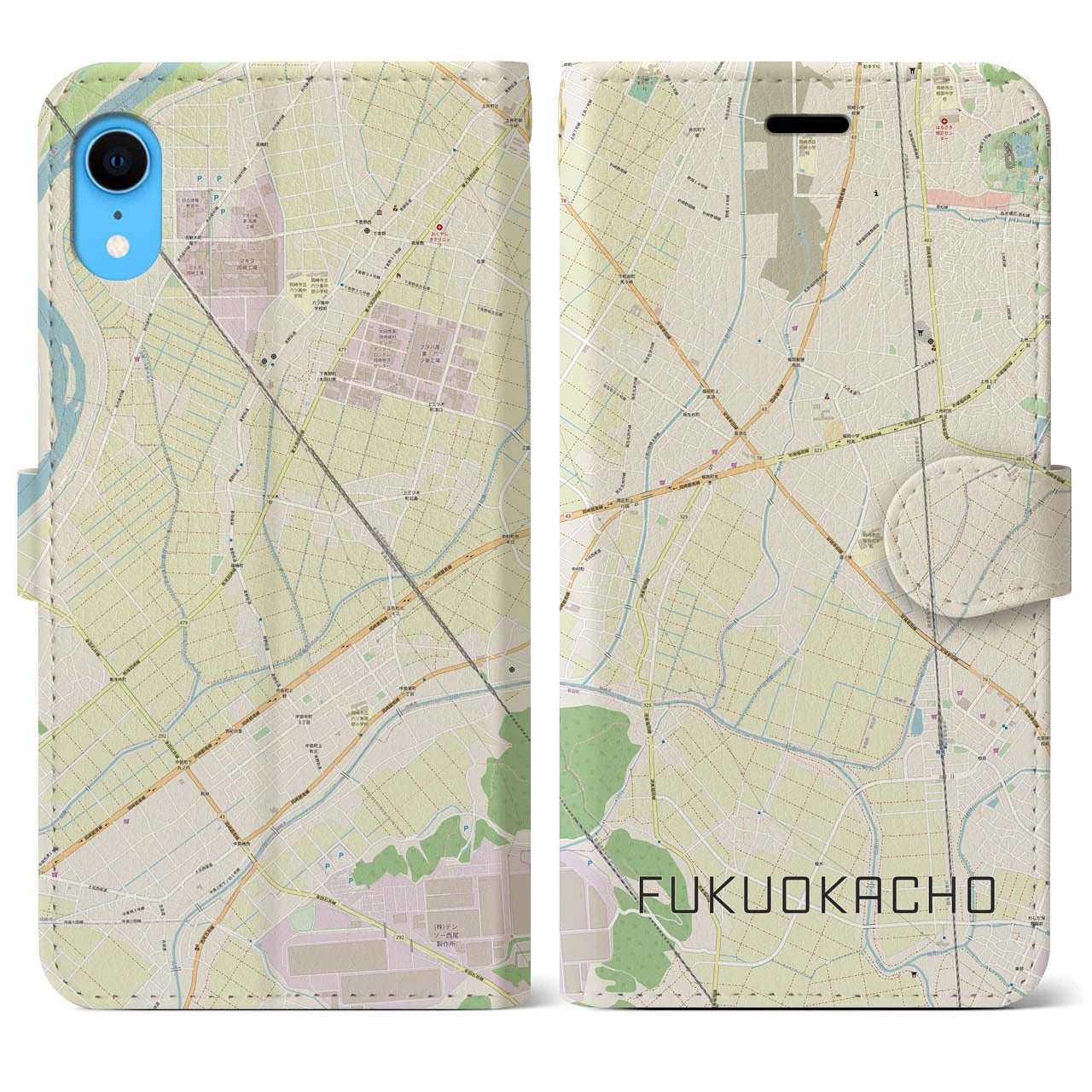【福岡町(愛知県)】地図柄iPhoneケース(手帳タイプ)ナチュラル・iPhone XR 用