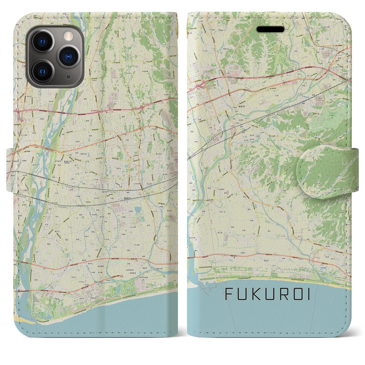 【袋井(静岡県)】地図柄iPhoneケース(手帳タイプ)ナチュラル・iPhone 11 Pro Max 用