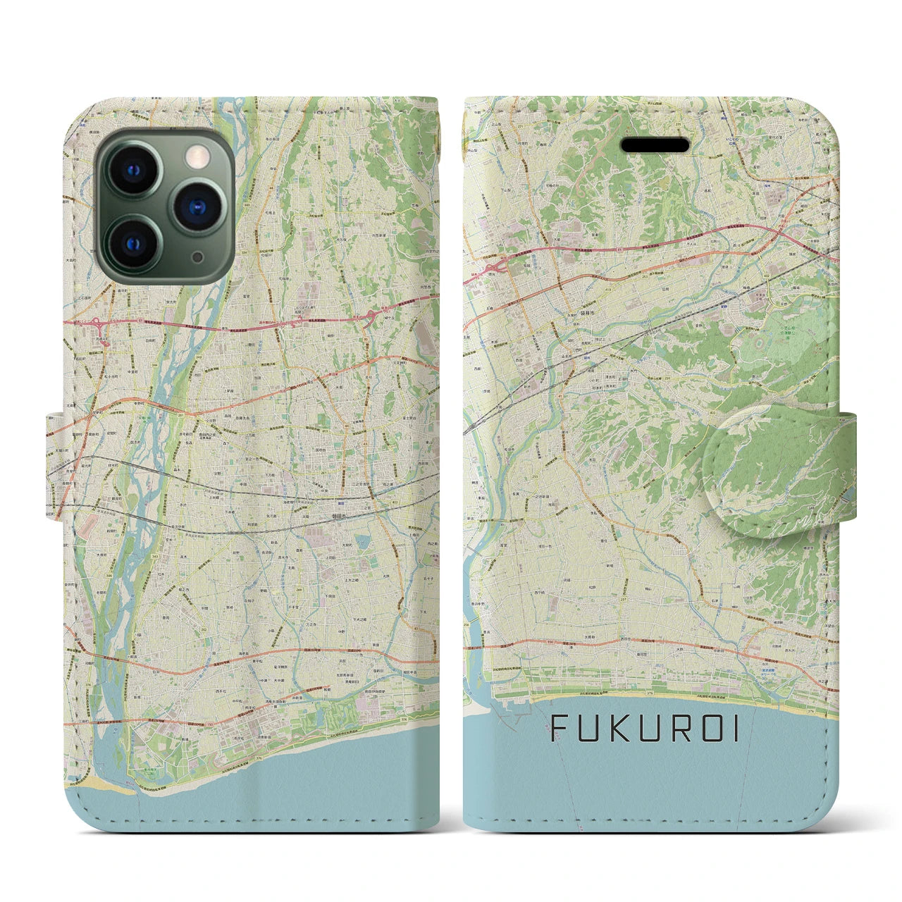 【袋井(静岡県)】地図柄iPhoneケース(手帳タイプ)ナチュラル・iPhone 11 Pro 用