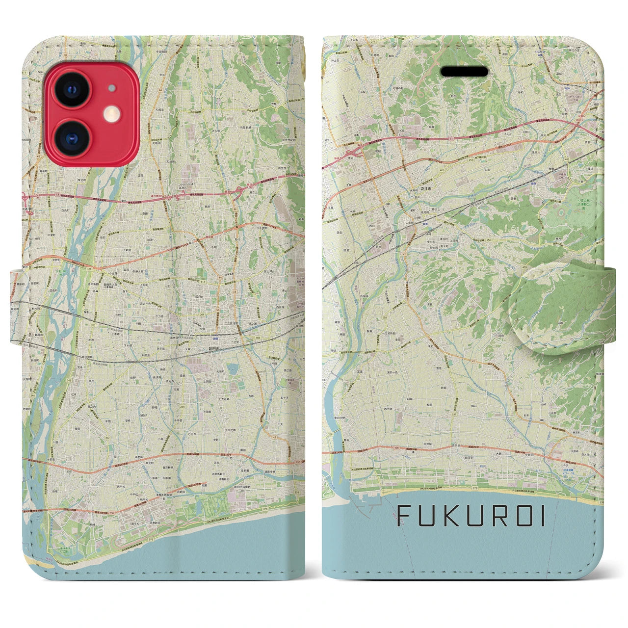 【袋井(静岡県)】地図柄iPhoneケース(手帳タイプ)ナチュラル・iPhone 11 用