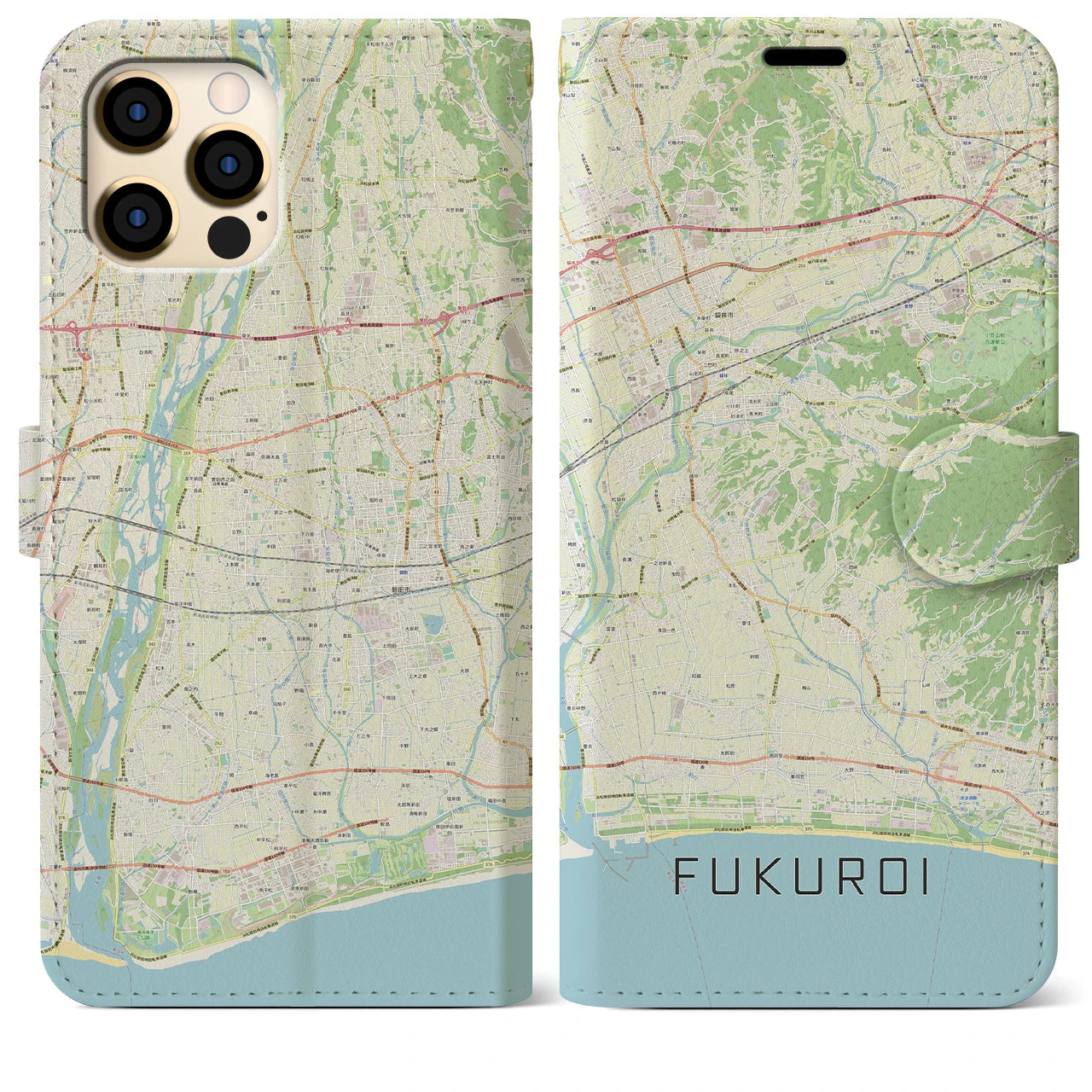 【袋井(静岡県)】地図柄iPhoneケース(手帳タイプ)ナチュラル・iPhone 12 Pro Max 用