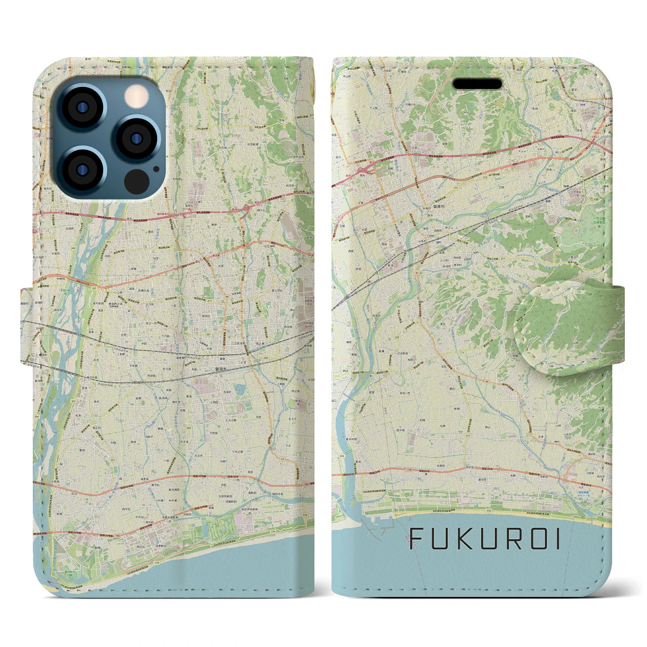 【袋井(静岡県)】地図柄iPhoneケース(手帳タイプ)ナチュラル・iPhone 12 / 12 Pro 用
