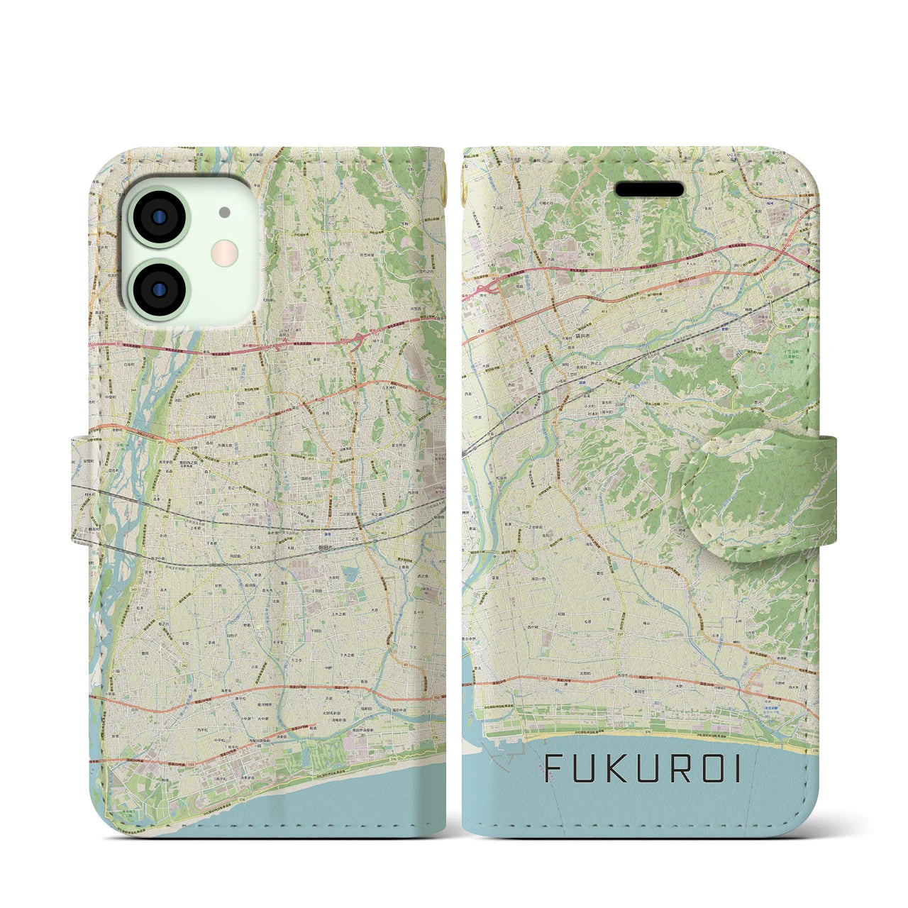 【袋井(静岡県)】地図柄iPhoneケース(手帳タイプ)ナチュラル・iPhone 12 mini 用