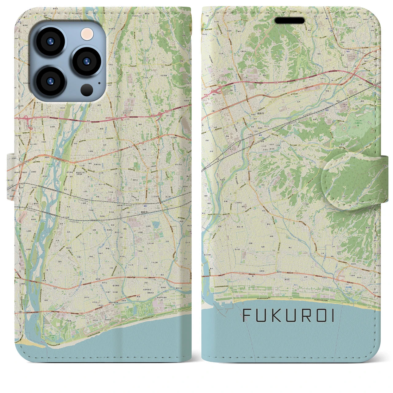【袋井(静岡県)】地図柄iPhoneケース(手帳タイプ)ナチュラル・iPhone 13 Pro Max 用
