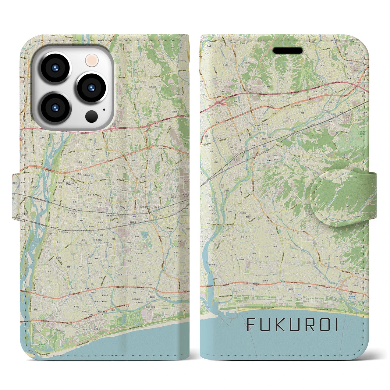 【袋井(静岡県)】地図柄iPhoneケース(手帳タイプ)ナチュラル・iPhone 13 Pro 用