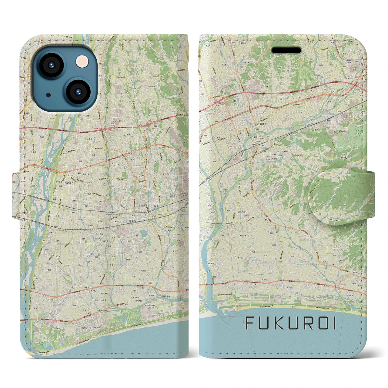 【袋井(静岡県)】地図柄iPhoneケース(手帳タイプ)ナチュラル・iPhone 13 用