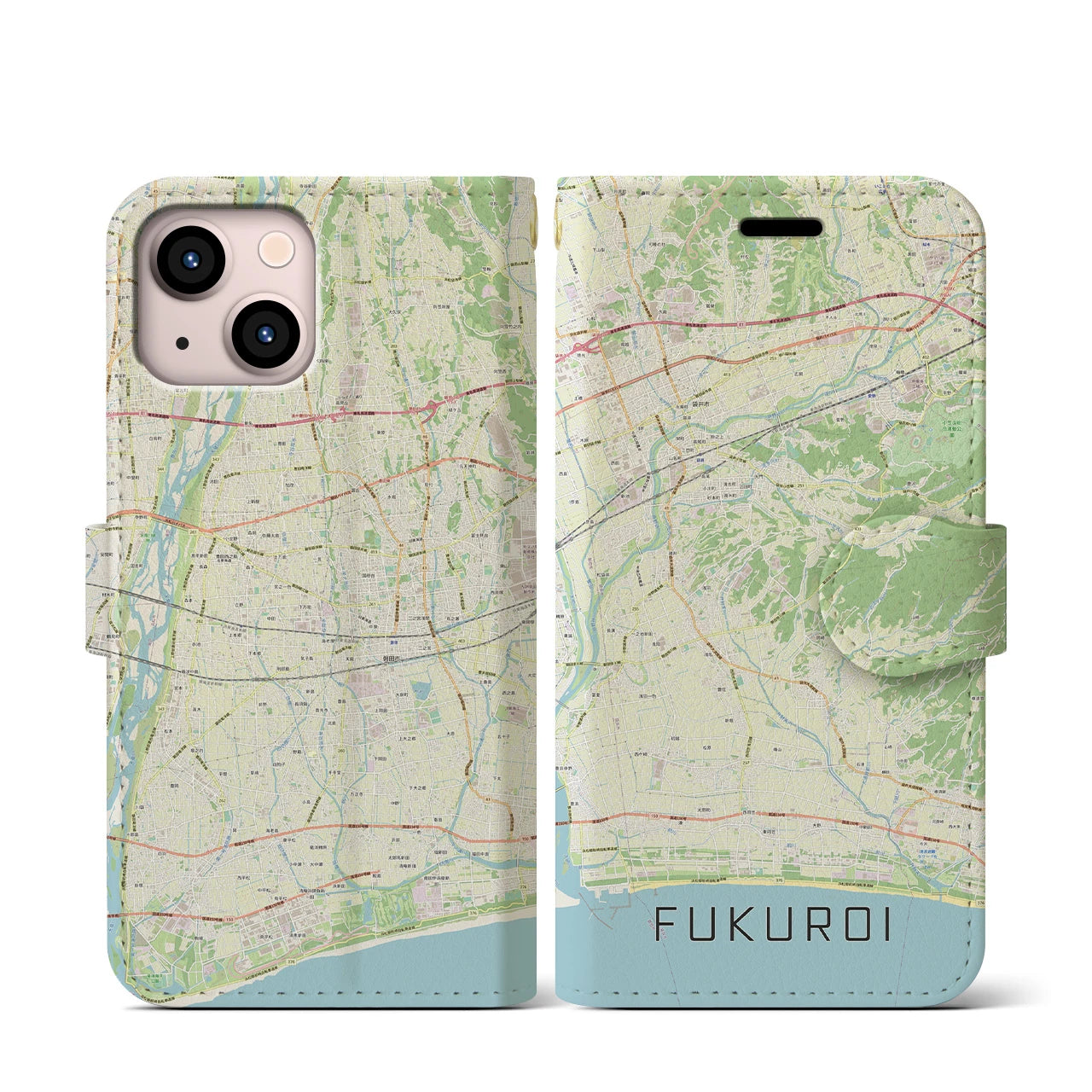【袋井(静岡県)】地図柄iPhoneケース(手帳タイプ)ナチュラル・iPhone 13 mini 用