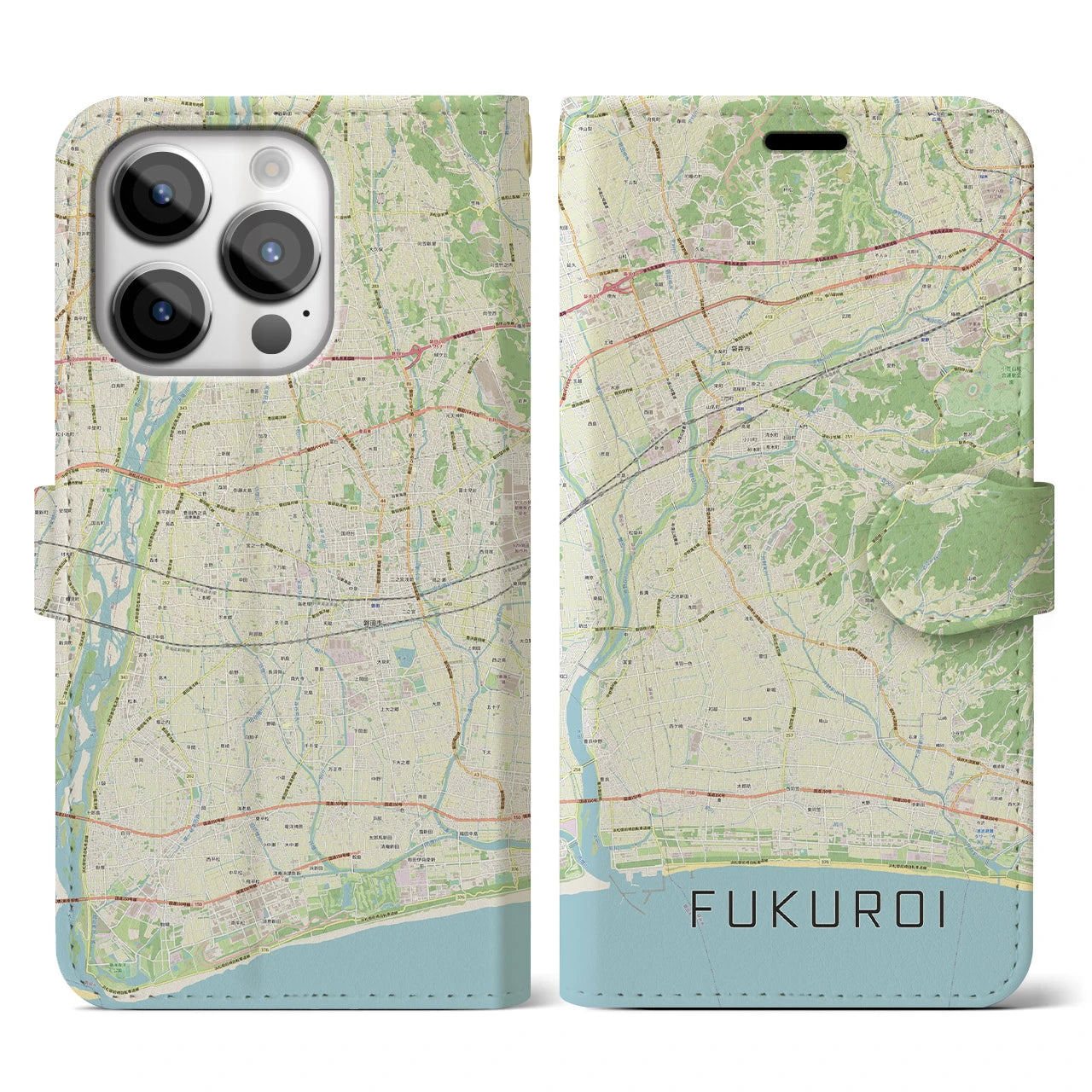 【袋井(静岡県)】地図柄iPhoneケース(手帳タイプ)ナチュラル・iPhone 14 Pro 用