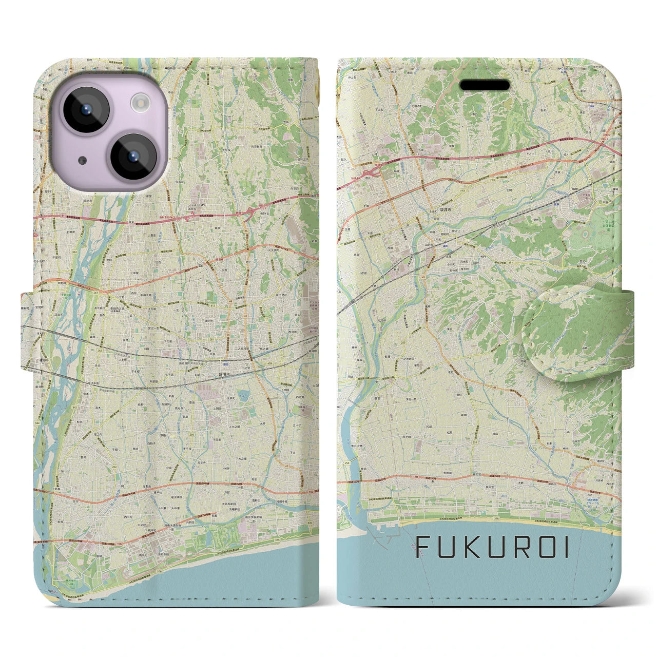 【袋井(静岡県)】地図柄iPhoneケース(手帳タイプ)ナチュラル・iPhone 14 用