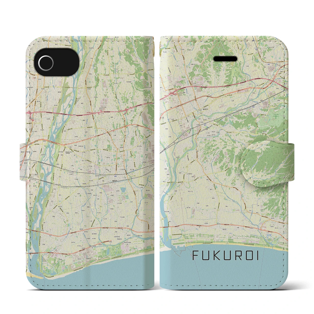 【袋井(静岡県)】地図柄iPhoneケース(手帳タイプ)ナチュラル・iPhone SE(第3 / 第2世代) / 8 / 7 / 6s / 6 用