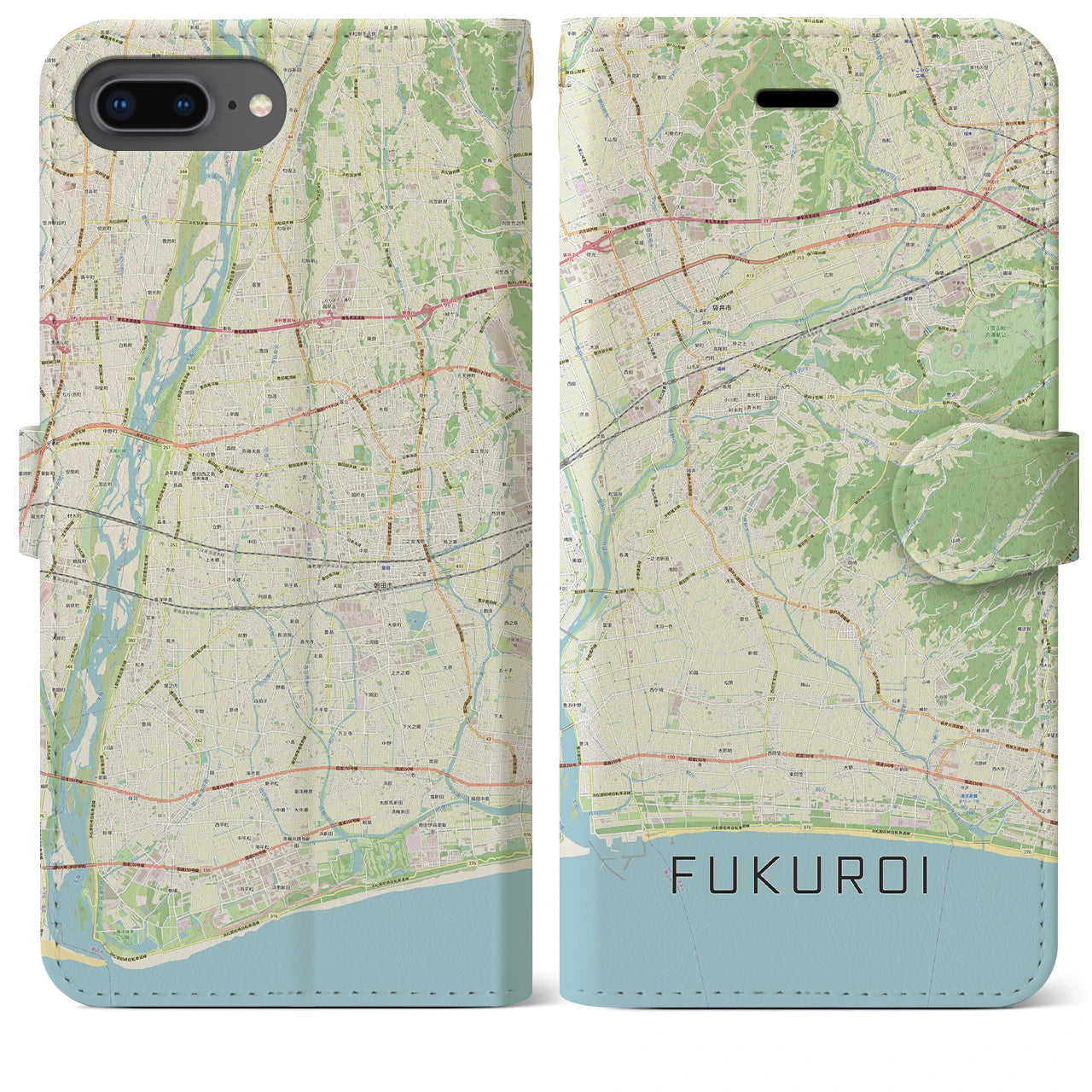 【袋井(静岡県)】地図柄iPhoneケース(手帳タイプ)ナチュラル・iPhone 8Plus /7Plus / 6sPlus / 6Plus 用