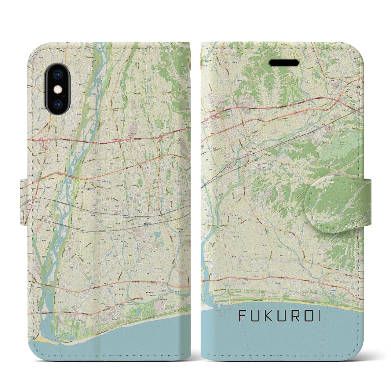 【袋井(静岡県)】地図柄iPhoneケース(手帳タイプ)ナチュラル・iPhone XS / X 用