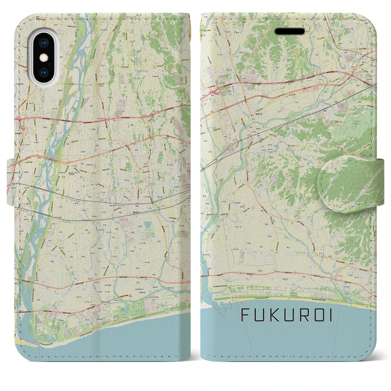 【袋井(静岡県)】地図柄iPhoneケース(手帳タイプ)ナチュラル・iPhone XS Max 用