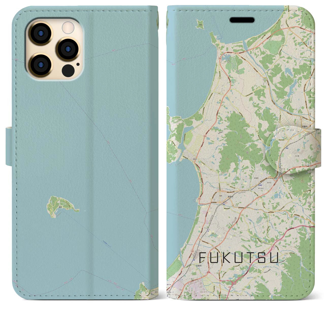 【福津(福岡県)】地図柄iPhoneケース(手帳タイプ)ナチュラル・iPhone 12 Pro Max 用