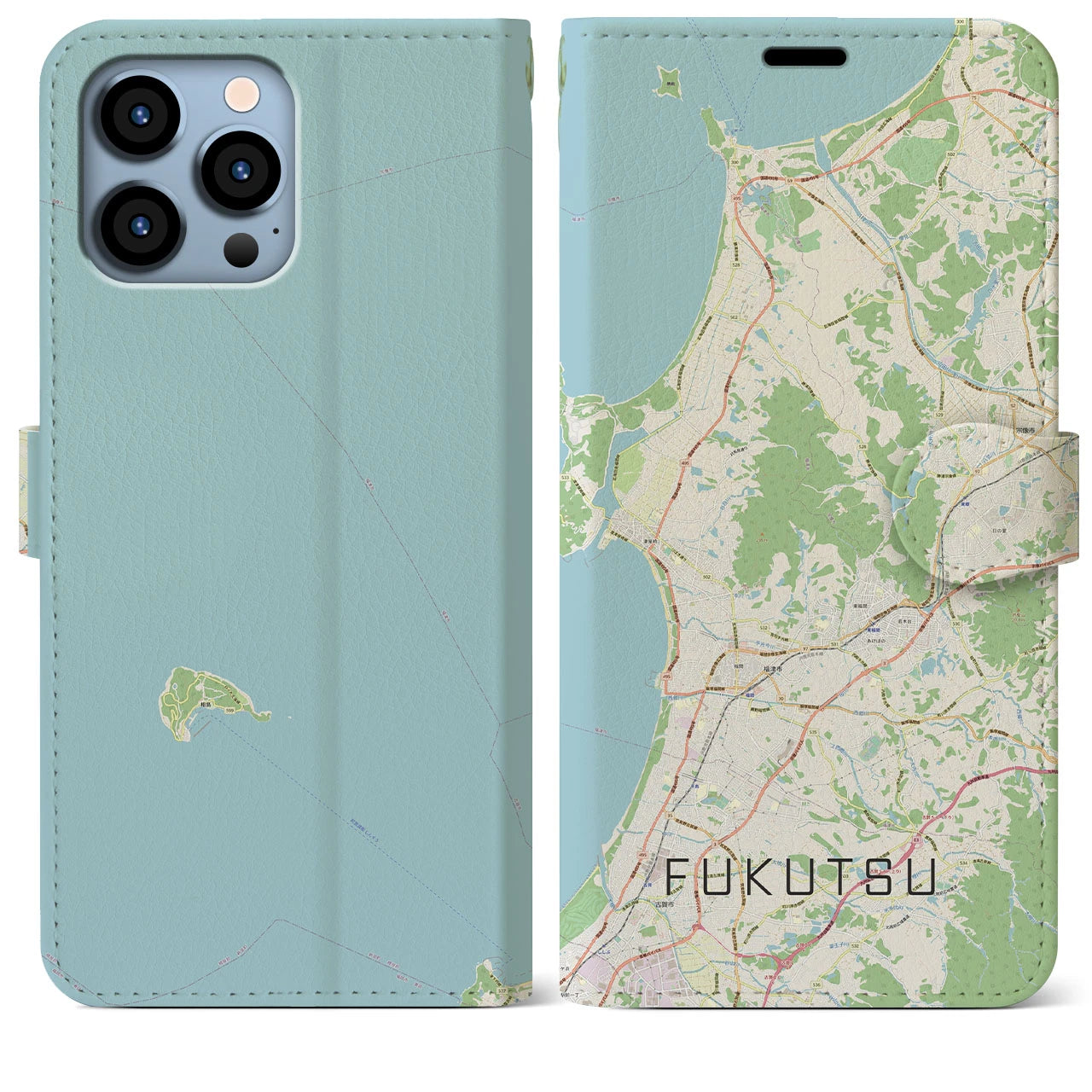 【福津(福岡県)】地図柄iPhoneケース(手帳タイプ)ナチュラル・iPhone 13 Pro Max 用