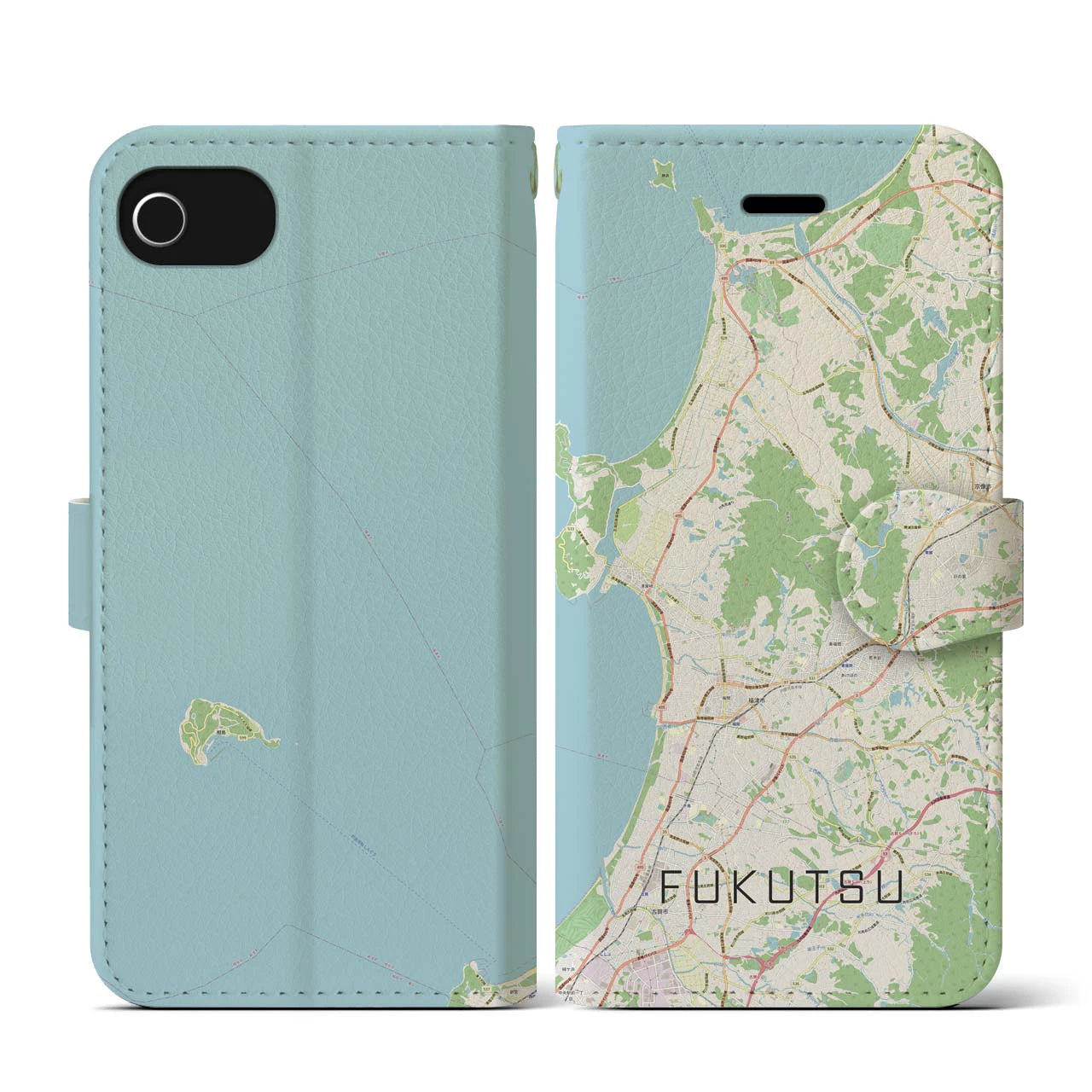 【福津(福岡県)】地図柄iPhoneケース(手帳タイプ)ナチュラル・iPhone SE(第3 / 第2世代) / 8 / 7 / 6s / 6 用