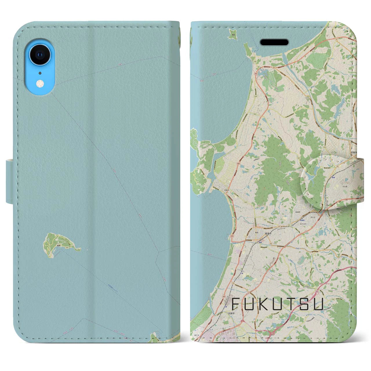 【福津(福岡県)】地図柄iPhoneケース(手帳タイプ)ナチュラル・iPhone XR 用