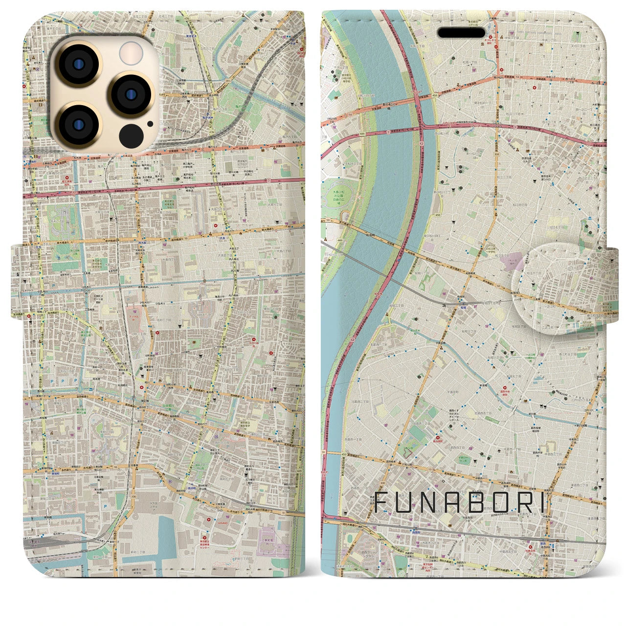 【船堀(東京都)】地図柄iPhoneケース(手帳タイプ)ナチュラル・iPhone 12 Pro Max 用