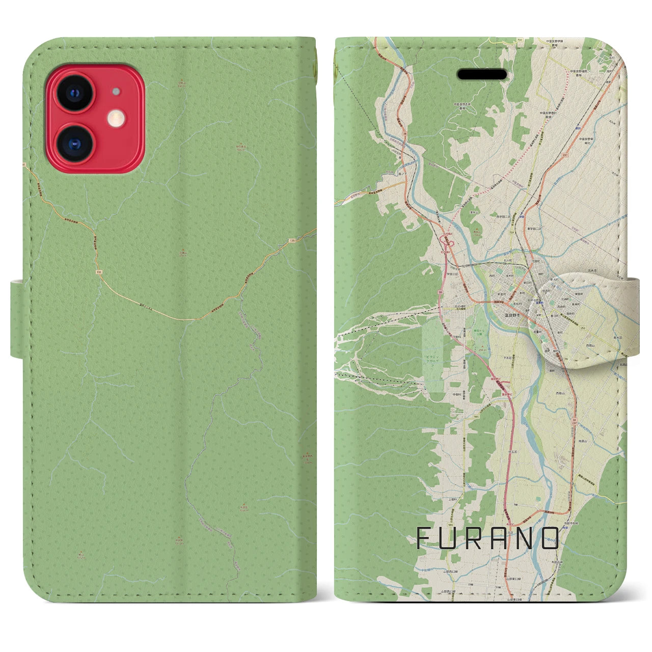 【富良野(北海道)】地図柄iPhoneケース(手帳タイプ)ナチュラル・iPhone 11 用