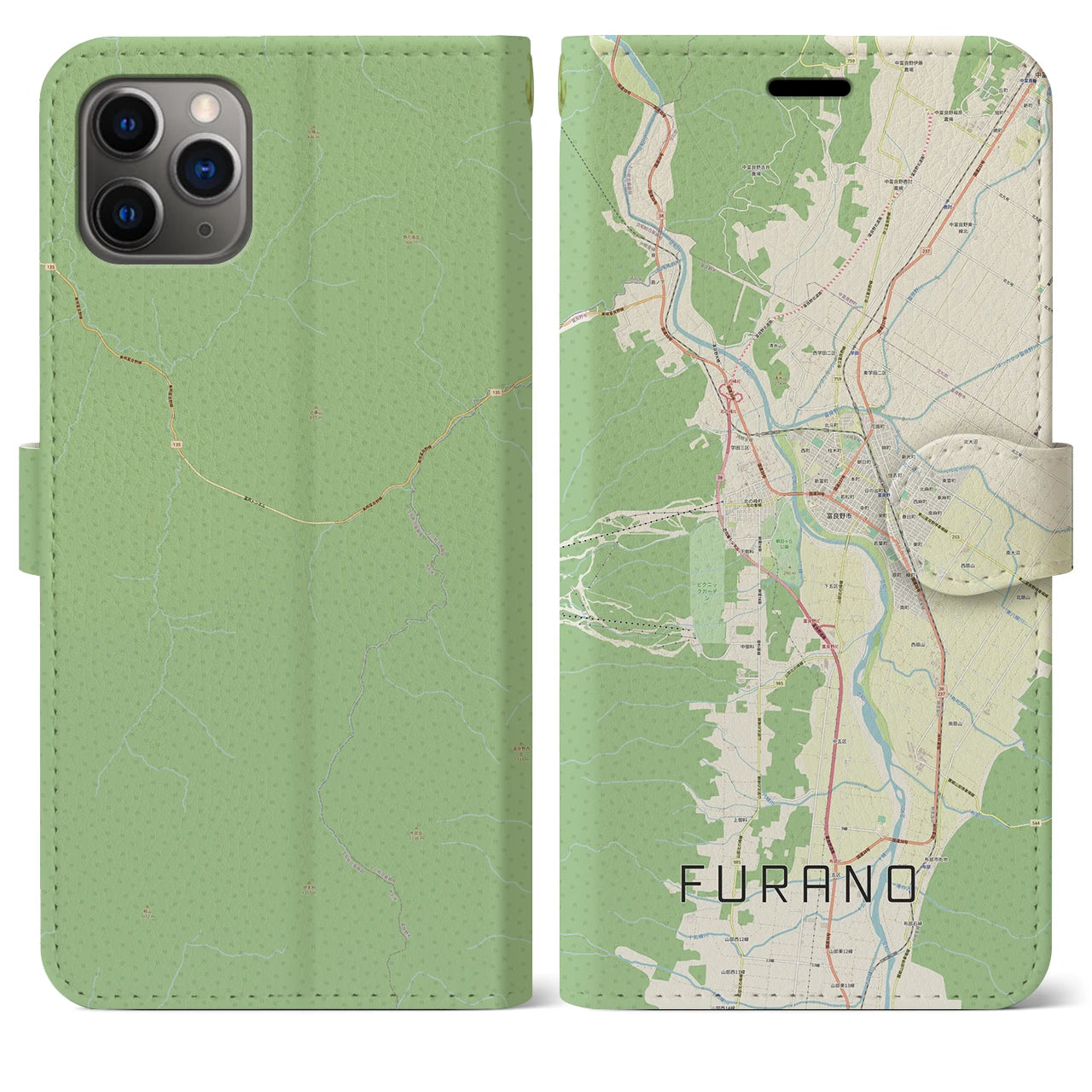 【富良野(北海道)】地図柄iPhoneケース(手帳タイプ)ナチュラル・iPhone 11 Pro Max 用