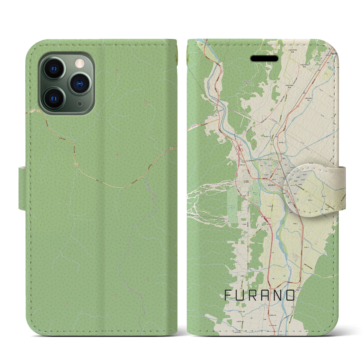 【富良野(北海道)】地図柄iPhoneケース(手帳タイプ)ナチュラル・iPhone 11 Pro 用