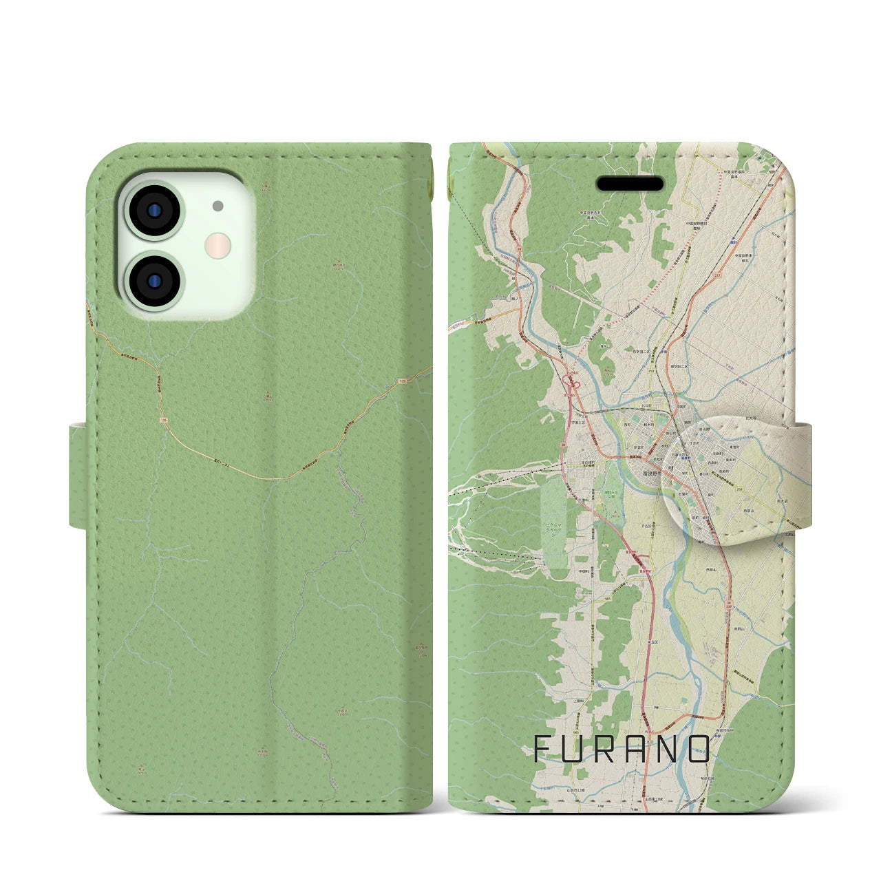 【富良野(北海道)】地図柄iPhoneケース(手帳タイプ)ナチュラル・iPhone 12 mini 用