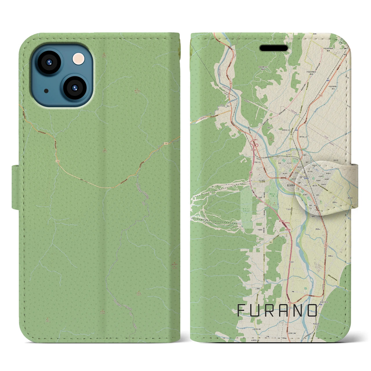 【富良野(北海道)】地図柄iPhoneケース(手帳タイプ)ナチュラル・iPhone 13 用