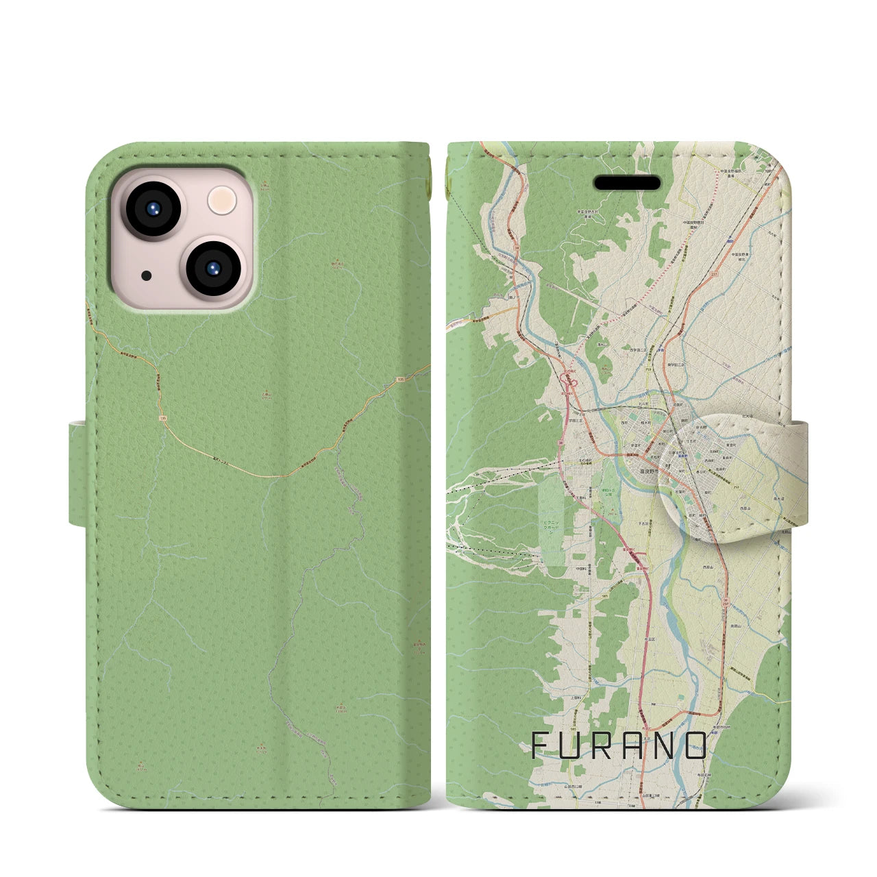 【富良野(北海道)】地図柄iPhoneケース(手帳タイプ)ナチュラル・iPhone 13 mini 用