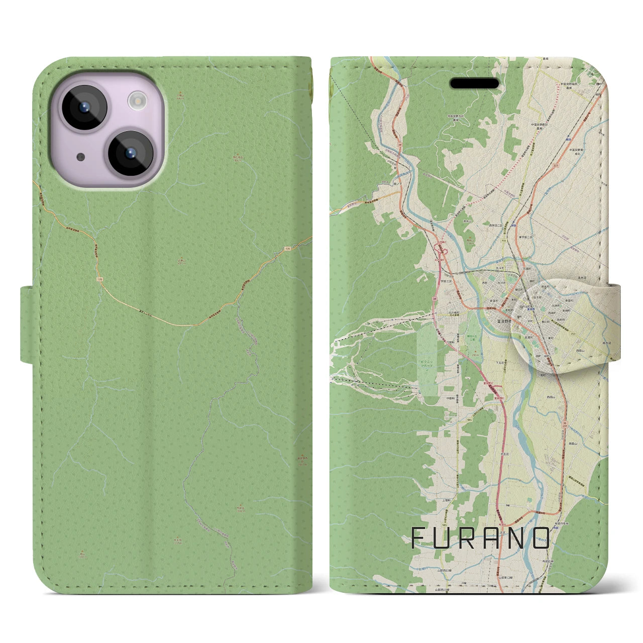 【富良野(北海道)】地図柄iPhoneケース(手帳タイプ)ナチュラル・iPhone 14 用