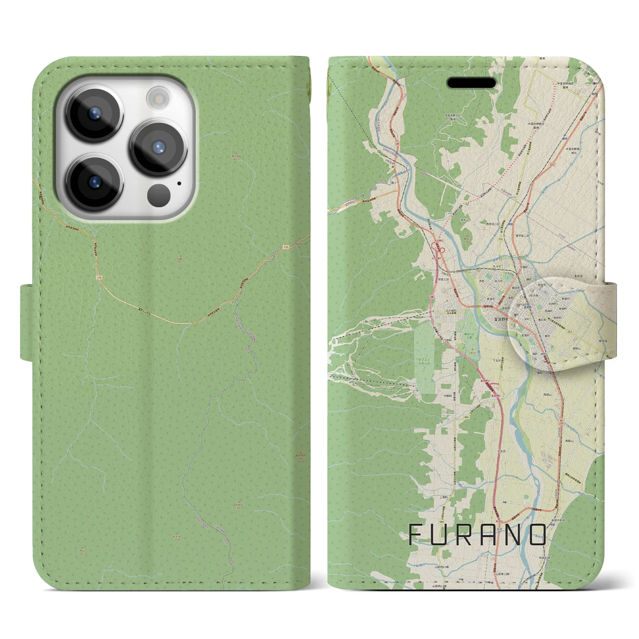 【富良野(北海道)】地図柄iPhoneケース(手帳タイプ)ナチュラル・iPhone 14 Pro 用