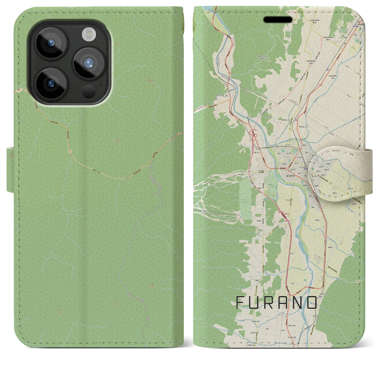 【富良野(北海道)】地図柄iPhoneケース(手帳タイプ)ナチュラル・iPhone 15 Pro Max 用