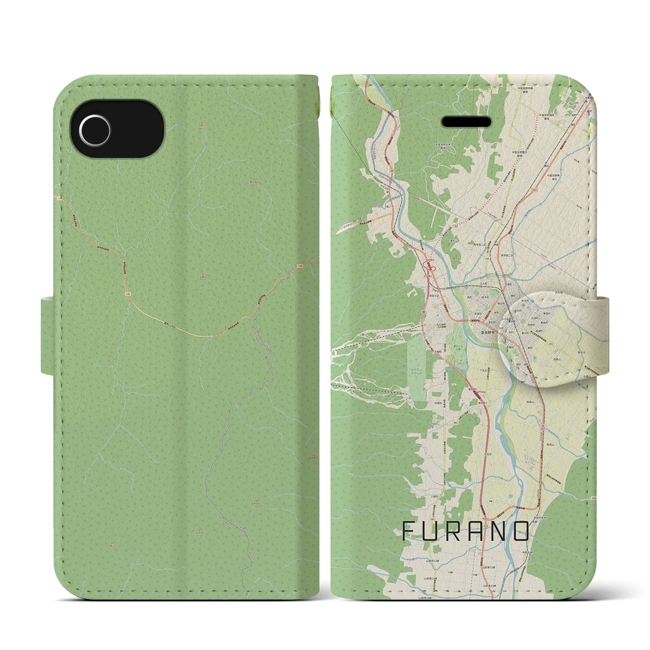 【富良野(北海道)】地図柄iPhoneケース(手帳タイプ)ナチュラル・iPhone SE(第3 / 第2世代) / 8 / 7 / 6s / 6 用