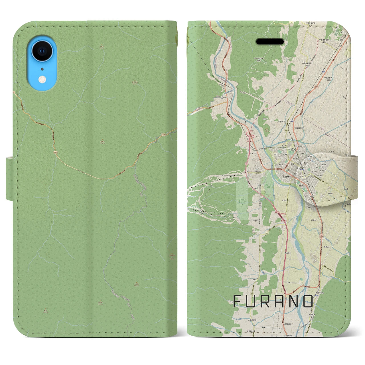 【富良野(北海道)】地図柄iPhoneケース(手帳タイプ)ナチュラル・iPhone XR 用