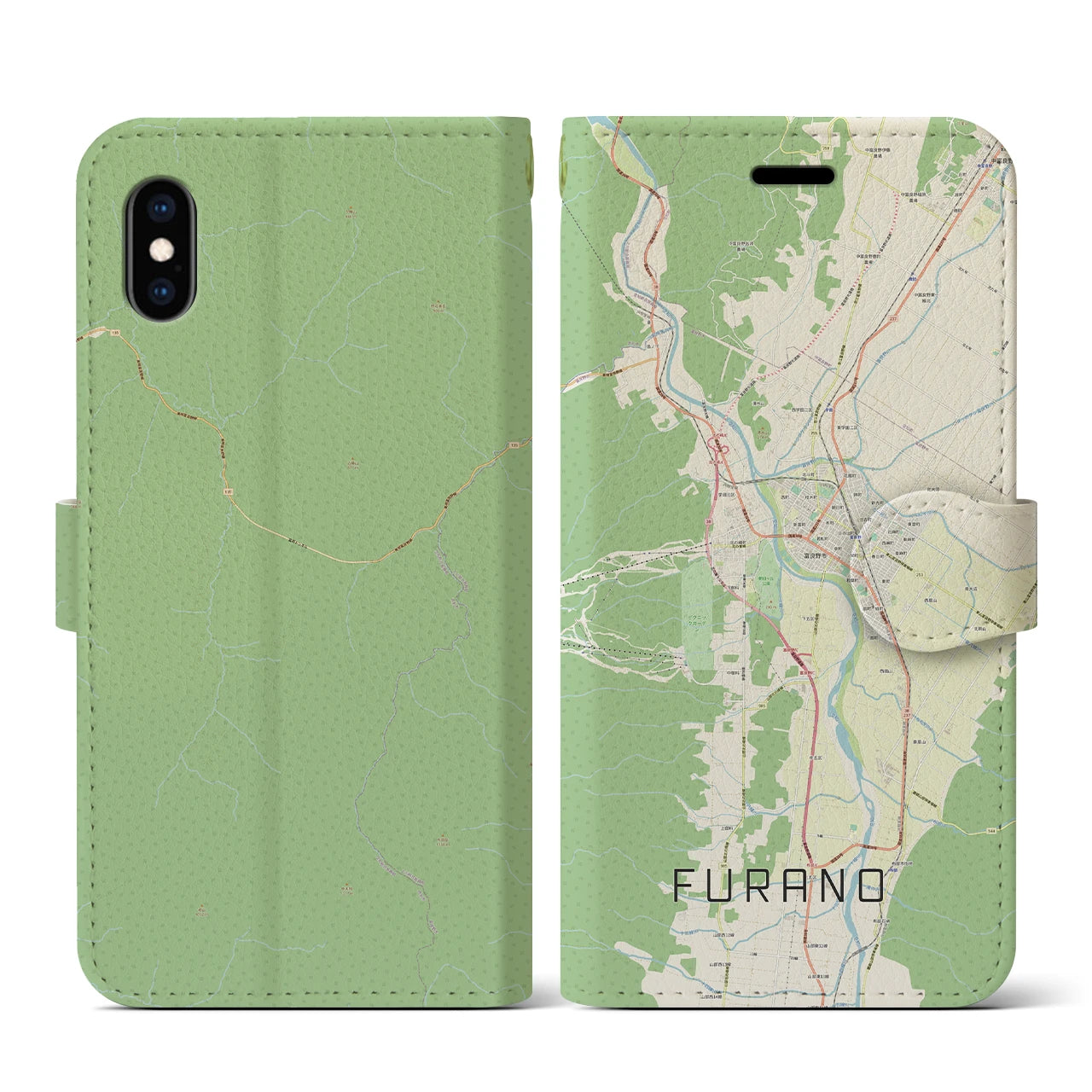 【富良野(北海道)】地図柄iPhoneケース(手帳タイプ)ナチュラル・iPhone XS / X 用