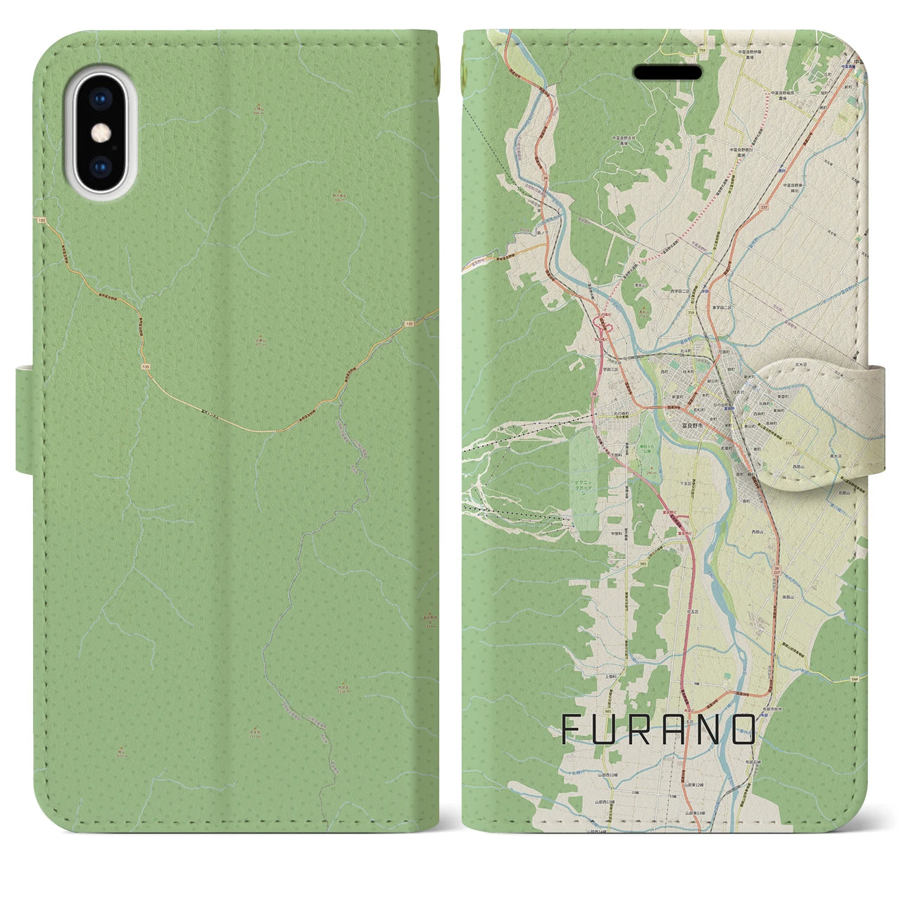 【富良野(北海道)】地図柄iPhoneケース(手帳タイプ)ナチュラル・iPhone XS Max 用