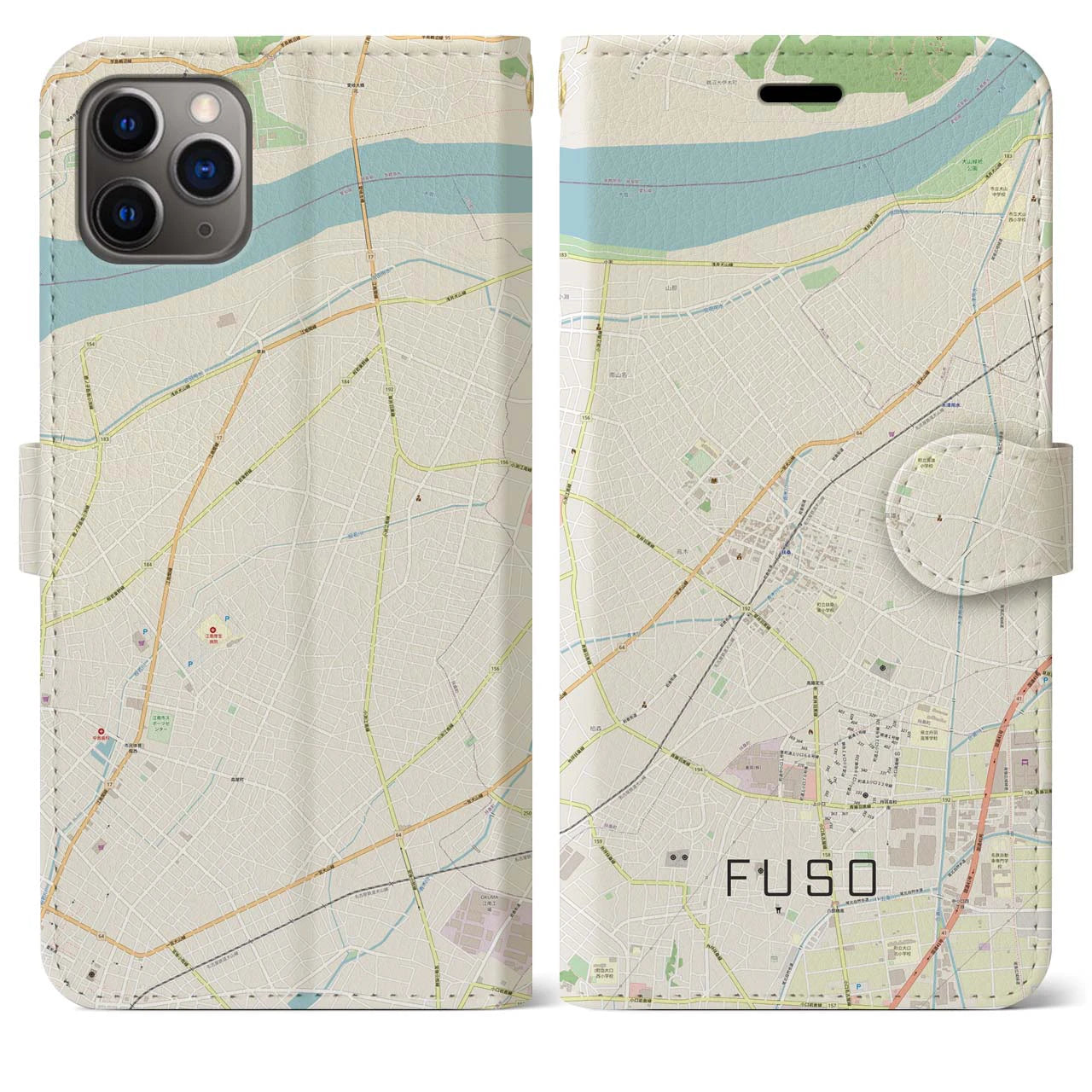 【扶桑(愛知県)】地図柄iPhoneケース(手帳タイプ)ナチュラル・iPhone 11 Pro Max 用