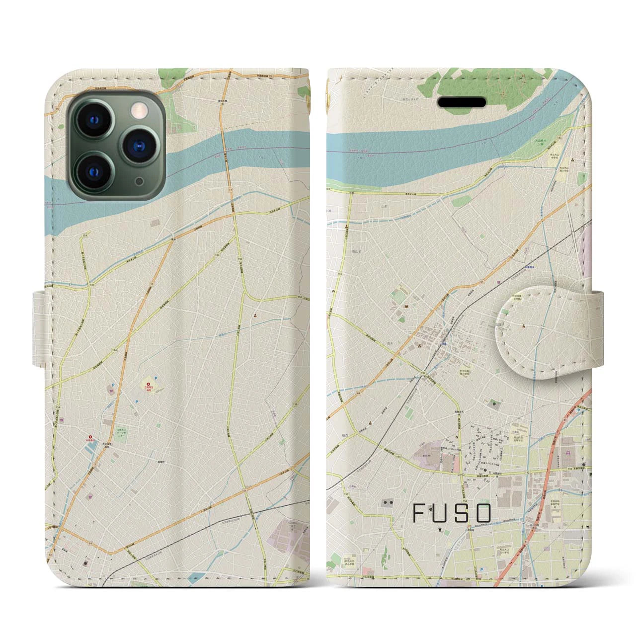 【扶桑(愛知県)】地図柄iPhoneケース(手帳タイプ)ナチュラル・iPhone 11 Pro 用