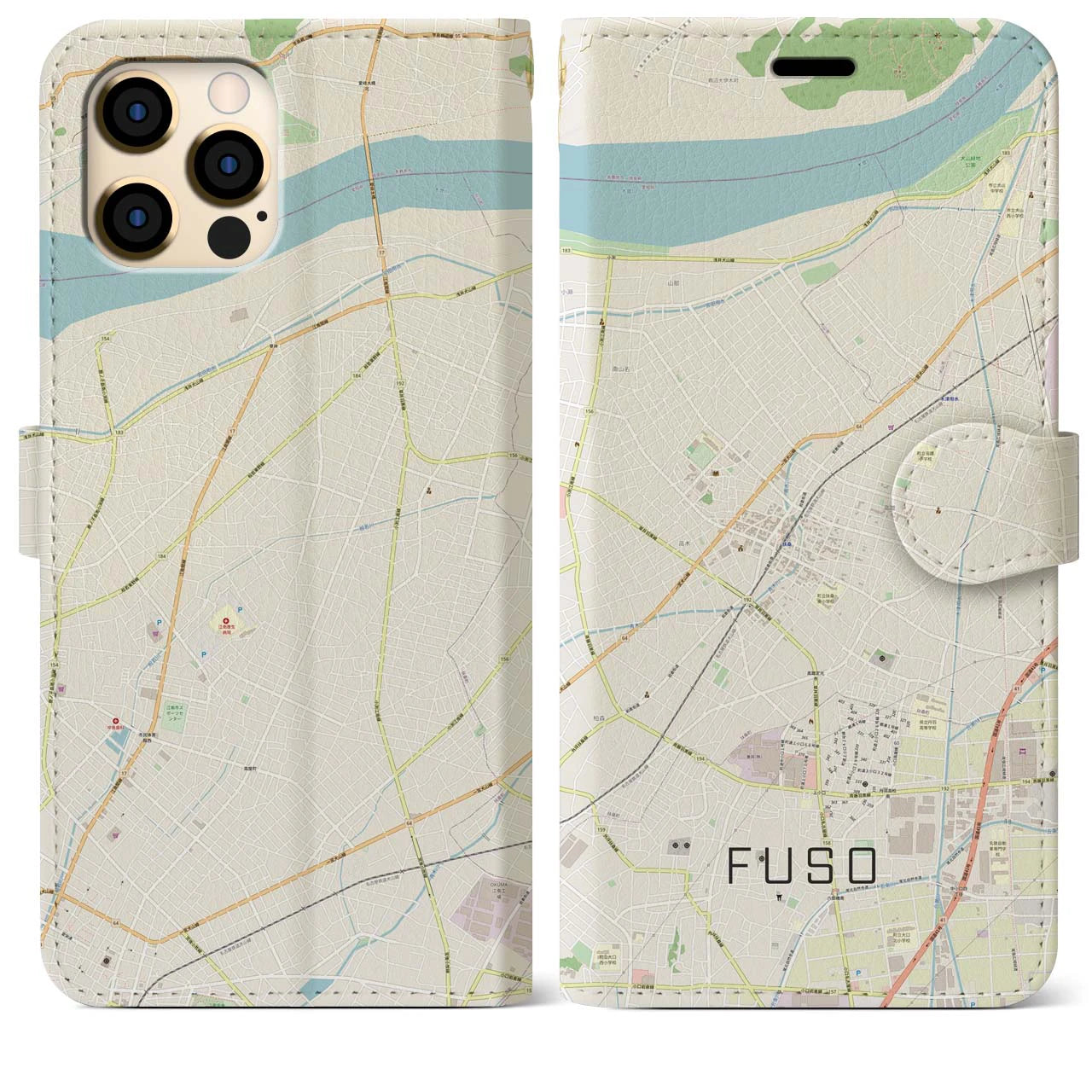 【扶桑(愛知県)】地図柄iPhoneケース(手帳タイプ)ナチュラル・iPhone 12 Pro Max 用